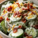 Creamy Cucumber Salad with Bacon and Cheese