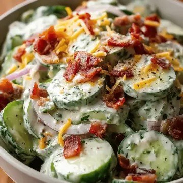 Creamy Cucumber Salad with Bacon and Cheese
