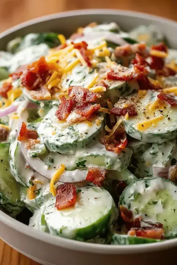 Creamy Cucumber Salad with Bacon and Cheese
