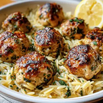 Greek Chicken Meatballs with Lemon Orzo