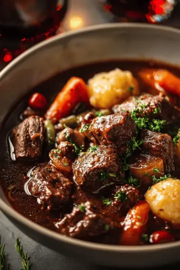 French-Style Beef Stew with Red Wine and Vegetables