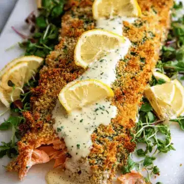Baked Parmesan Crusted Salmon with Lemon Cream Sauce