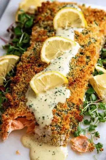 Baked Parmesan Crusted Salmon with Lemon Cream Sauce
