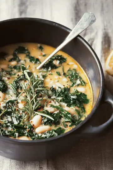 Creamy White Bean Soup with Kale, Rosemary & Lemon