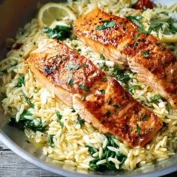 One Skillet Salmon with Lemon Orzo