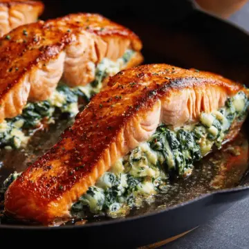 Quick-Broiled Creamy Spinach Stuffed Salmon