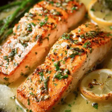 Salmon with Garlic Lemon Butter Sauce