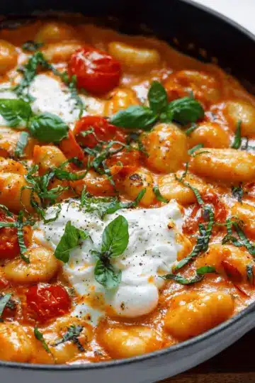 30 Minute Creamy Tomato Gnocchi with Burrata