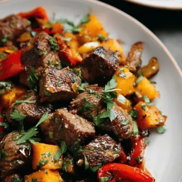 Steak Bites with Sweet Potatoes and Peppers