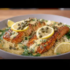 Easy One Pan Creamy Lemon Caper Butter Salmon