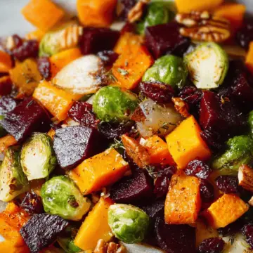 Winter Vegetable Salad with Butternut Squash, Brussels Sprouts, and Beets
