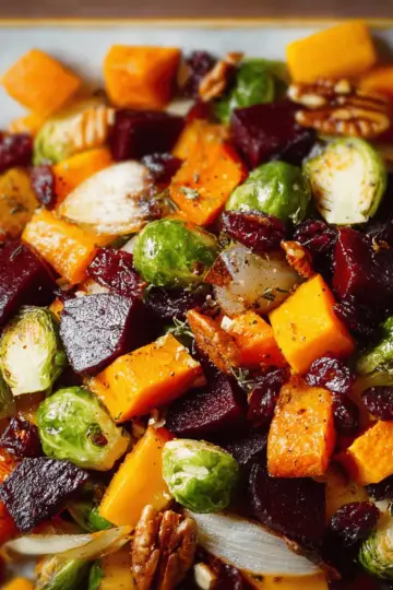 Winter Vegetable Salad with Butternut Squash, Brussels Sprouts, and Beets