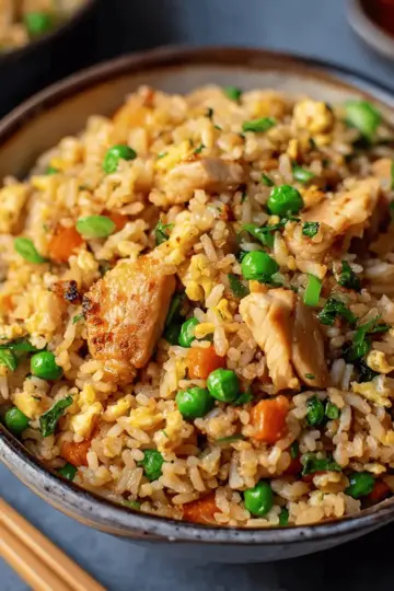High Protein Crispy Garlic Chicken Fried Rice