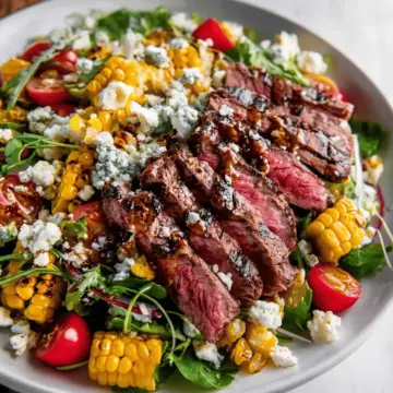 Balsamic Steak Gorgonzola Salad with Grilled Corn
