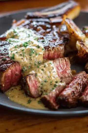 Ribeye and Roasted Garlic Pan Sauce