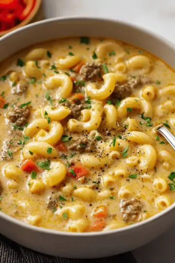 One-Pot Macaroni Cheeseburger Soup