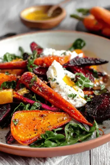 Roasted Beets and Carrots Salad with Burrata