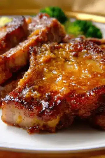 Chuletas de puerco con aderezo de mostaza y miel