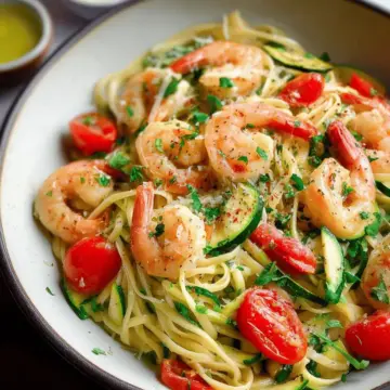 Shrimp Linguine with Zucchini and Tomatoes