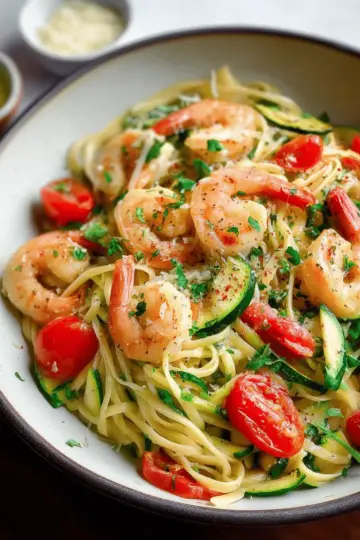 Shrimp Linguine with Zucchini and Tomatoes