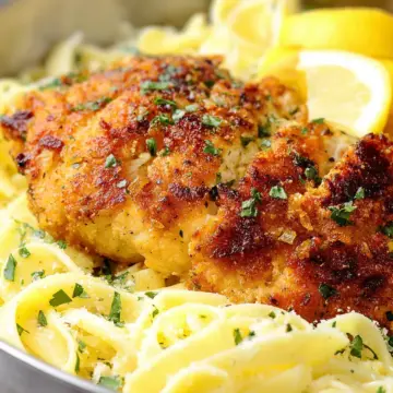 Romano Chicken with Lemon Garlic Pasta