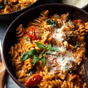 One pot creamy tomato beef pasta