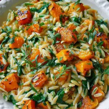 Creamy Orzo Pasta with Roasted Butternut Squash and Spinach
