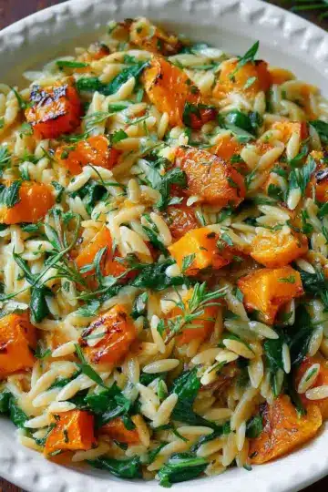 Creamy Orzo Pasta with Roasted Butternut Squash and Spinach