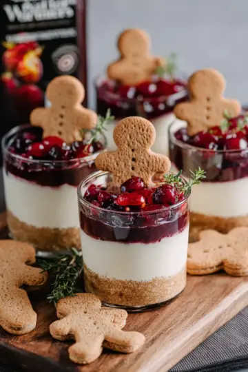 No-Bake White Chocolate Cheesecakes With Mulled Wine Fruit