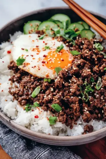 Korean Ground Beef and Rice Bowls