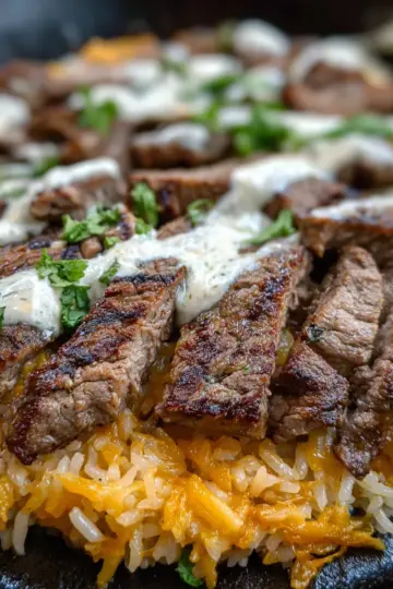 Steak Cheese and Rice