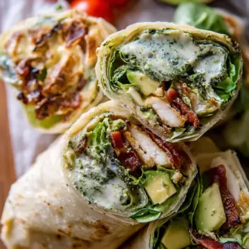 Pesto Chicken and Avocado Bacon Salad Wraps