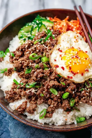 Korean Ground Beef and Rice Bowls