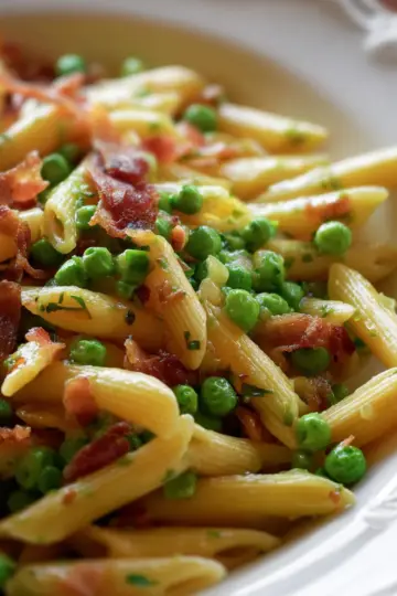 Penne Pasta, Peas and Bacon
