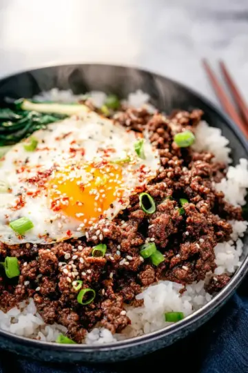 Korean Ground Beef and Rice Bowls