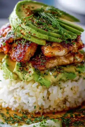 Honey Lime Chicken & Avocado Rice Stack