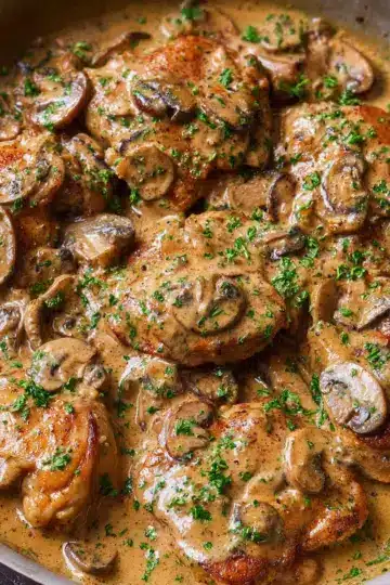 Chicken Thighs With Creamy Mushroom Garlic Sauce